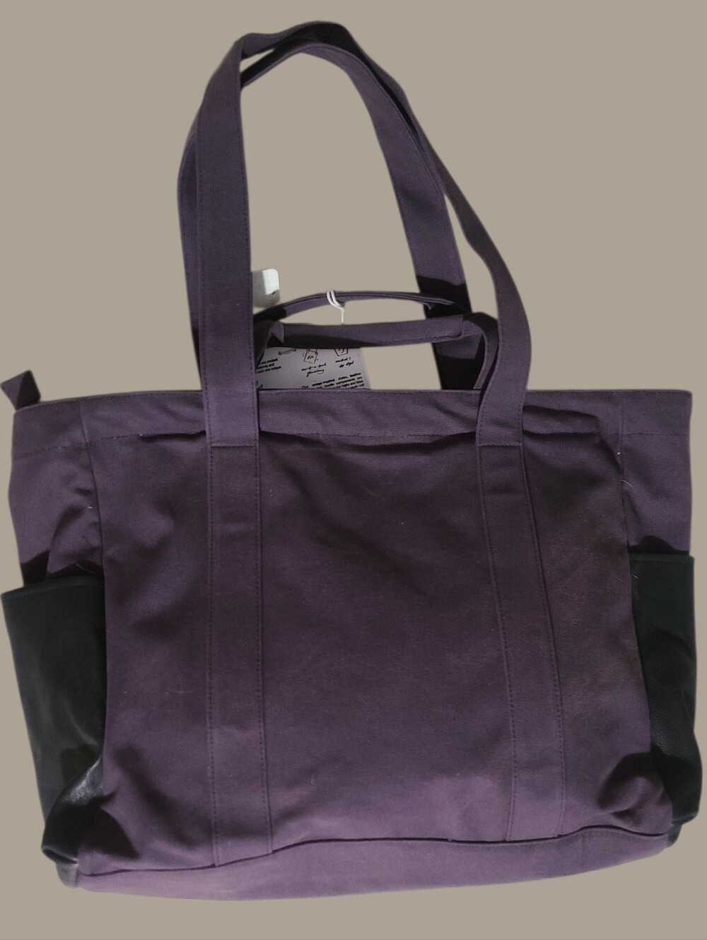 Free People Purple Canvas Tote with Black Side Pockets